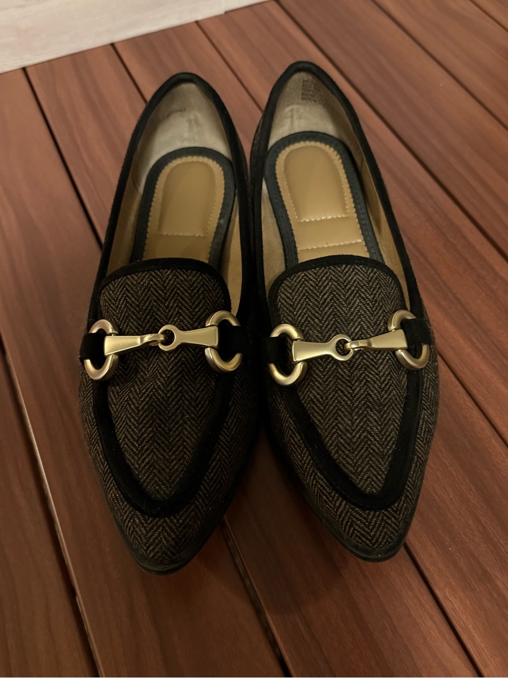 Kelly & Katie Pointed Toe Loafers with Gold Horsebit